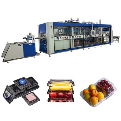 İyi bir fiyat. 4 İstasyon Basınçlı Termoforming Makinesi, 650×750mm şekillendirme alanı ve 10-35 Kalıp/Min Üretim Verimliliği çevrimiçi