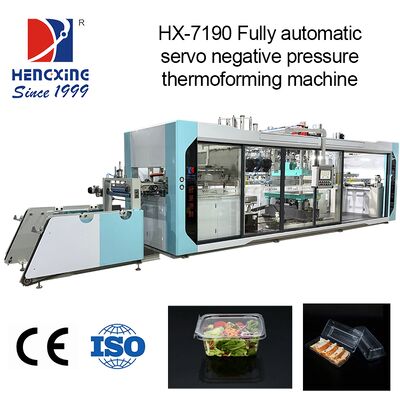 Buen precio Máquina de termoformado a presión de apilamiento automático con calefacción cerámica e interfaz de pantalla táctil PLC para la producción de contenedores de plástico en línea