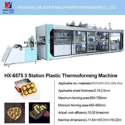 Bon prix Machine de thermoformage sous pression avec une surface de formage de 650 mm x 750 mm, pompe à vide Jingjie de 200 m3/h et une efficacité de travail de 10 à 35 fois/minute en ligne